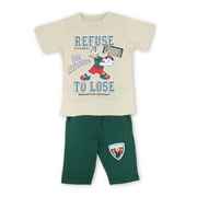 Boys Cotton Pajama – Beige & Olive with Donald Duck Print