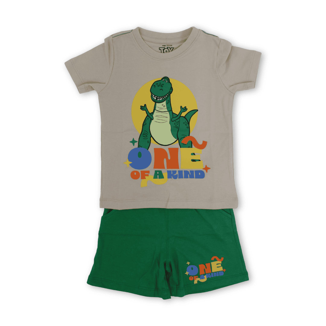 Baby Boys Cotton Pajama – Beige with Dino Print