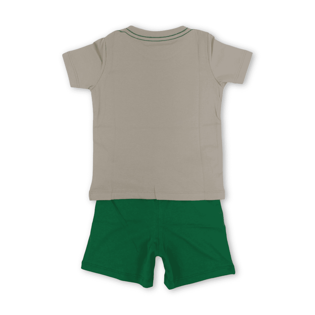 Baby Boys Cotton Pajama – Beige with Dino Print