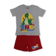 Baby Boys Cotton Pajama – Grey with Dino Print
