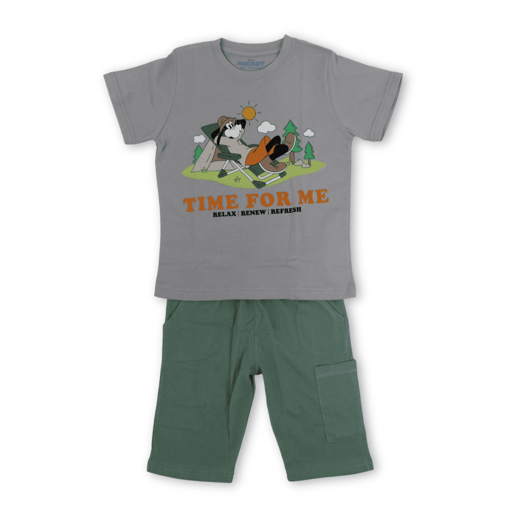Girls Cotton Pajama – Grey with Goofy Print