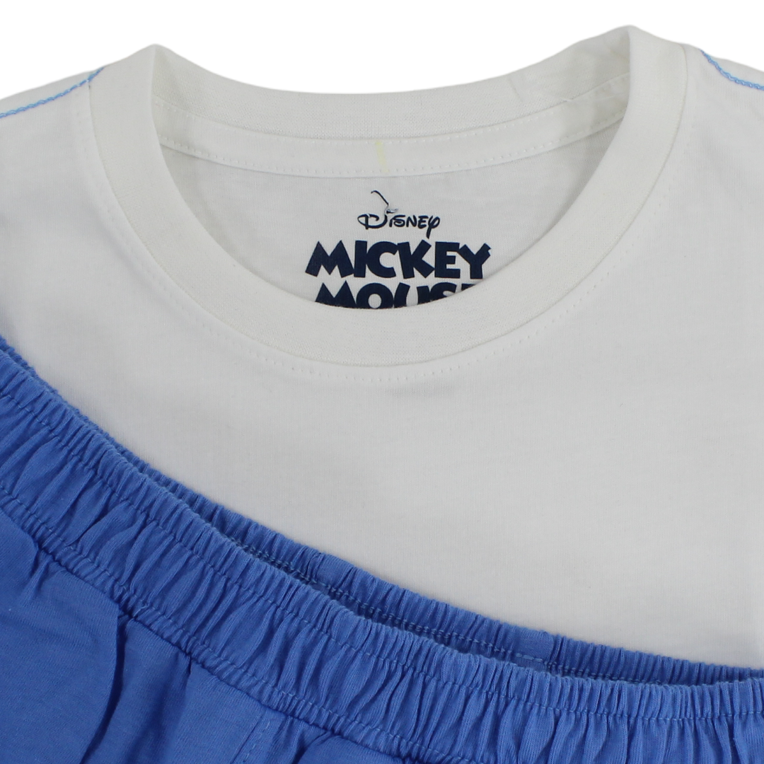 Boys Cotton Pajama – White & Blue with Mickey Mouse Print