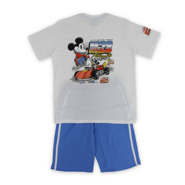 Boys Cotton Pajama – White & Blue with Mickey Mouse Print