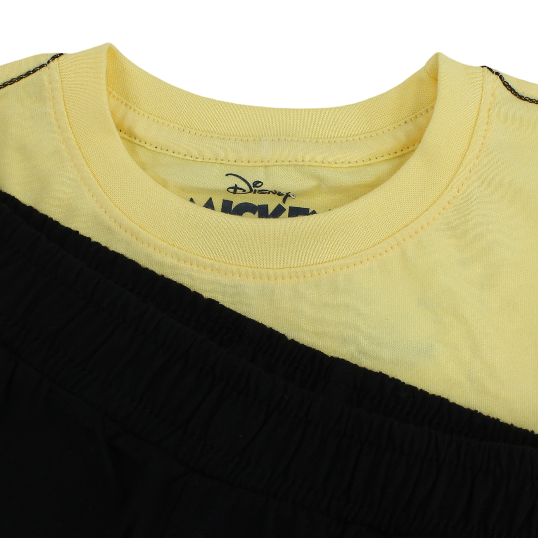 Boys Cotton Pajama – Yellow & Black with Mickey Mouse Print