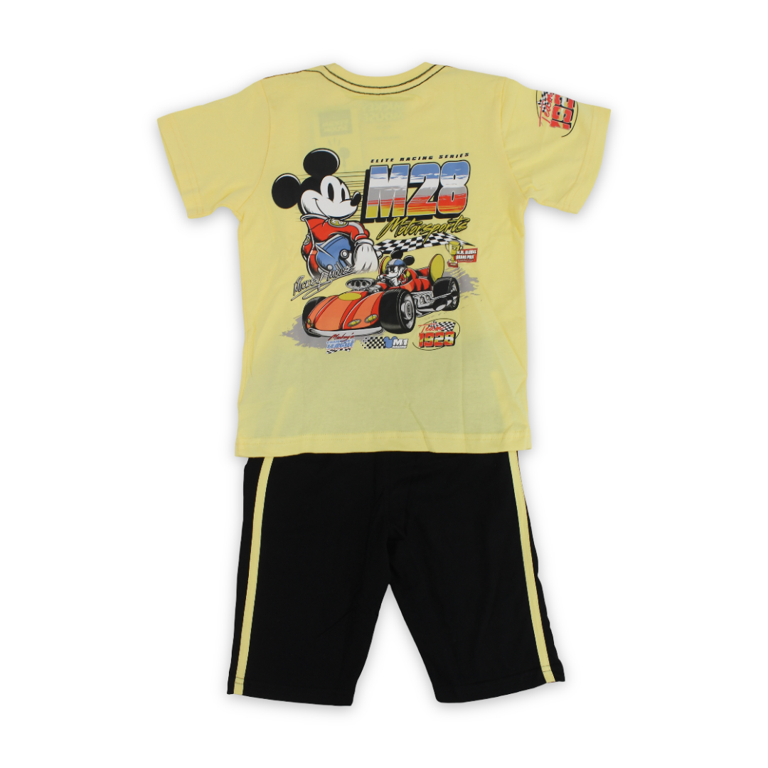 Boys Cotton Pajama – Yellow & Black with Mickey Mouse Print