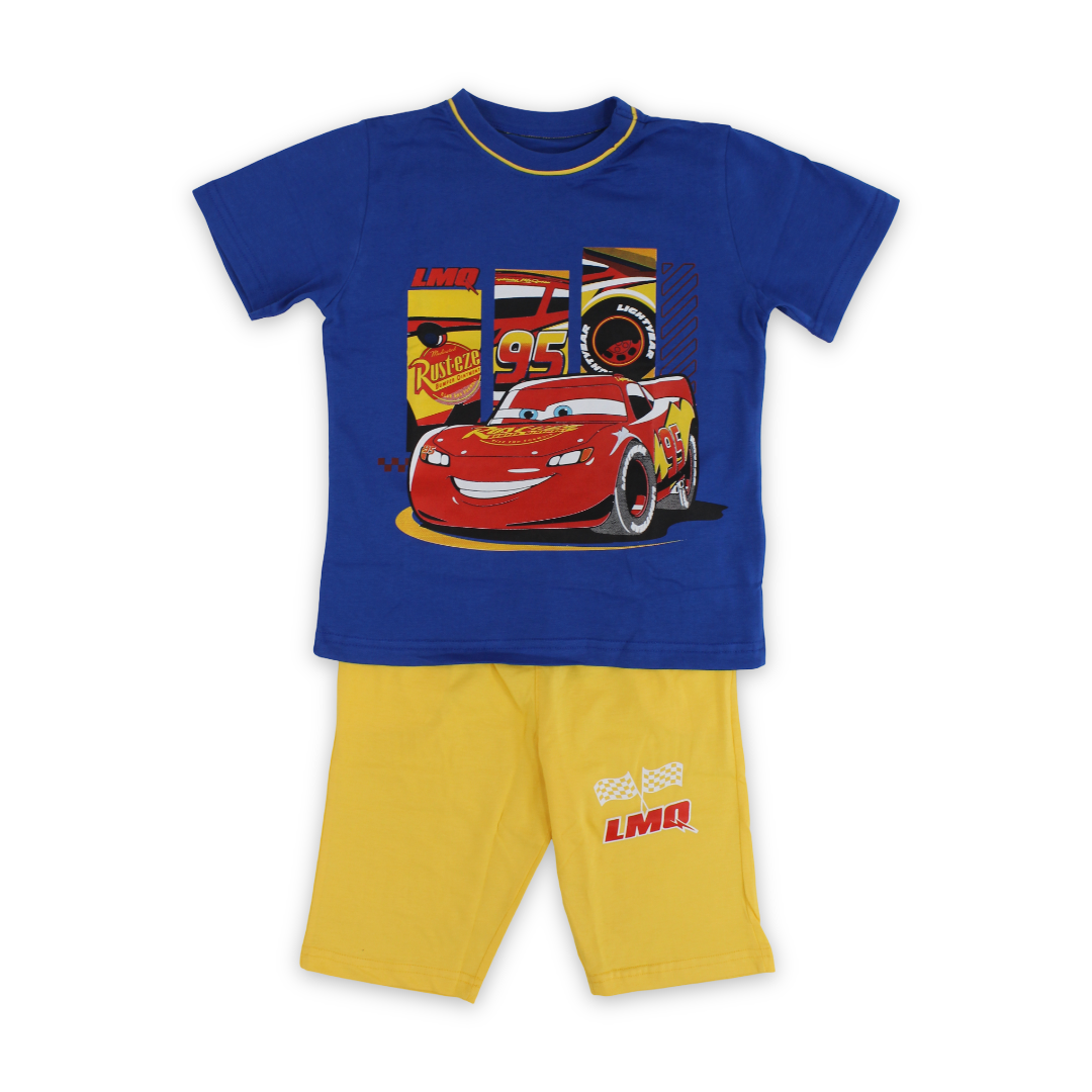 Boys Cotton Pajama – Blue & Yellow with Cars Print