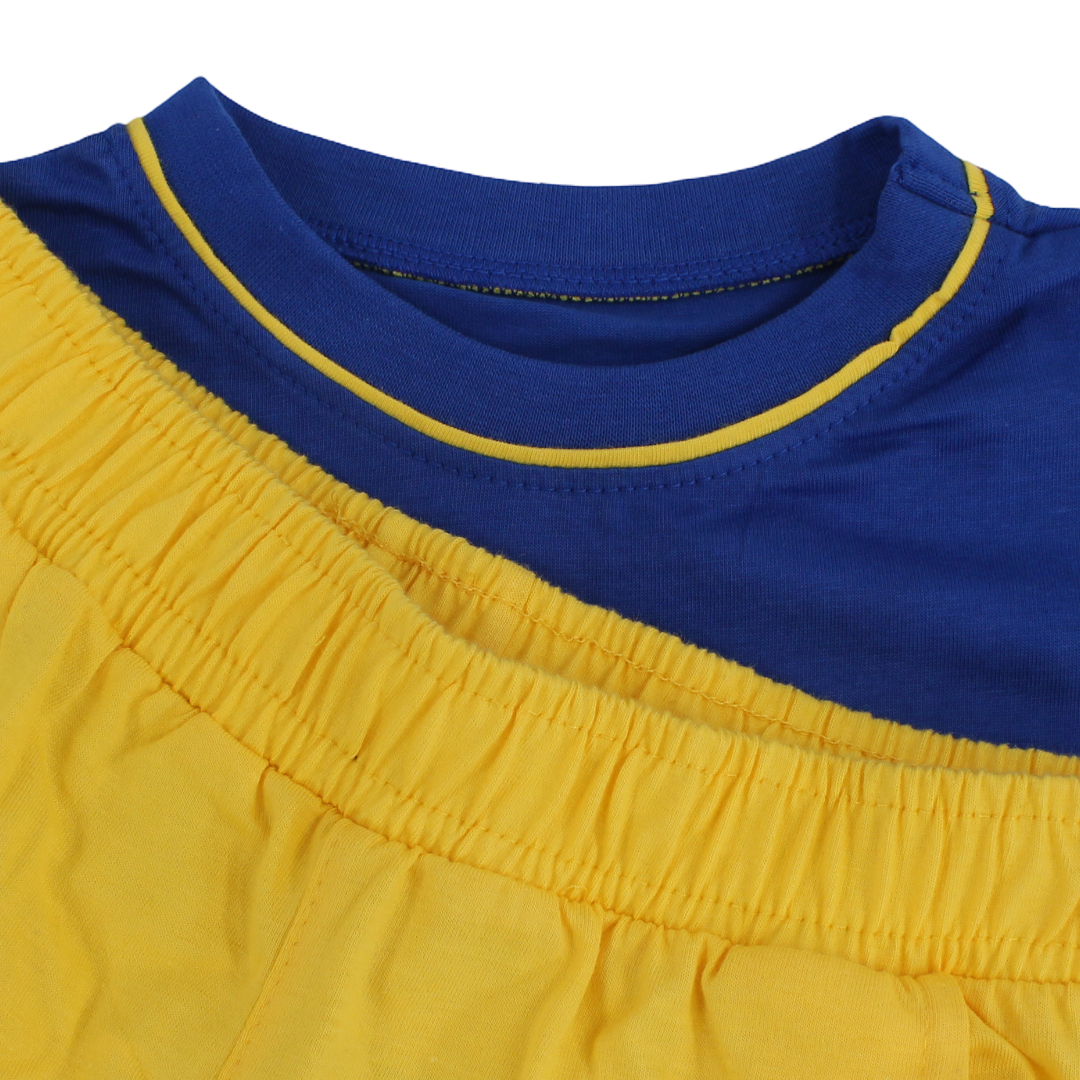 Boys Cotton Pajama – Blue & Yellow with Cars Print