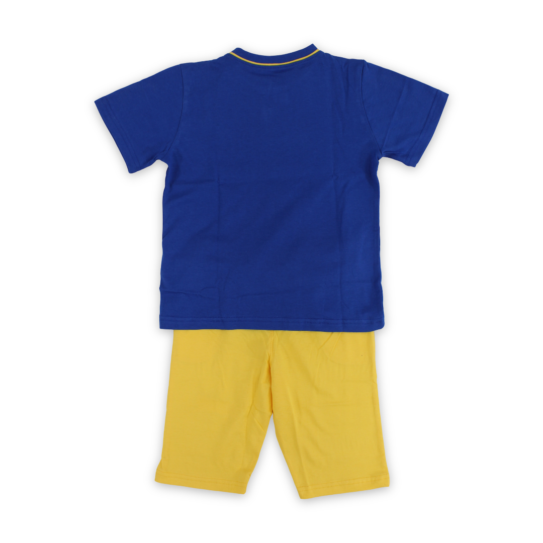 Boys Cotton Pajama – Blue & Yellow with Cars Print