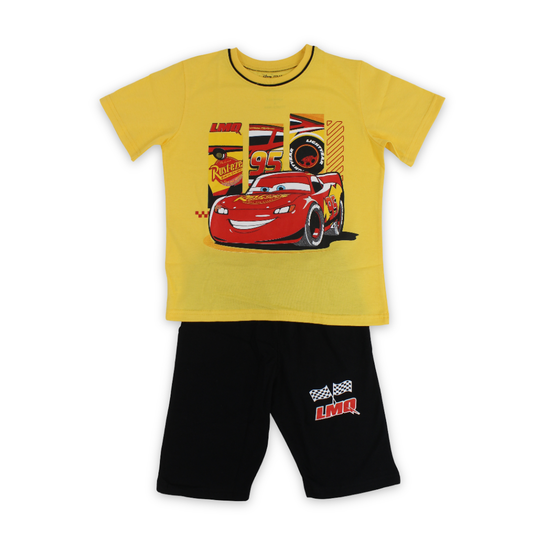 Boys Cotton Pajama – Yellow & Black with Cars Print - Clothing - Morenella