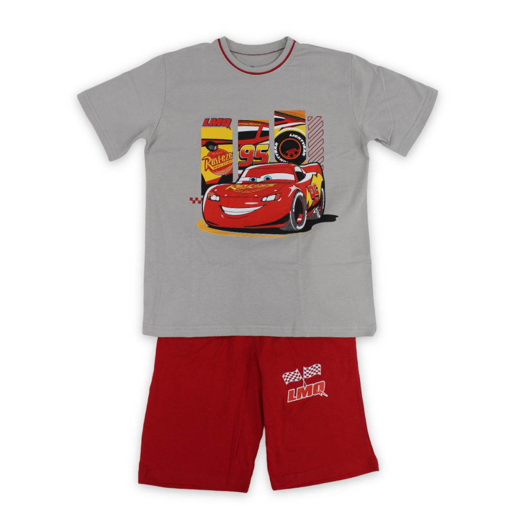 Boys Cotton Pajama – Grey & Red with Cars Print - Clothing - Morenella