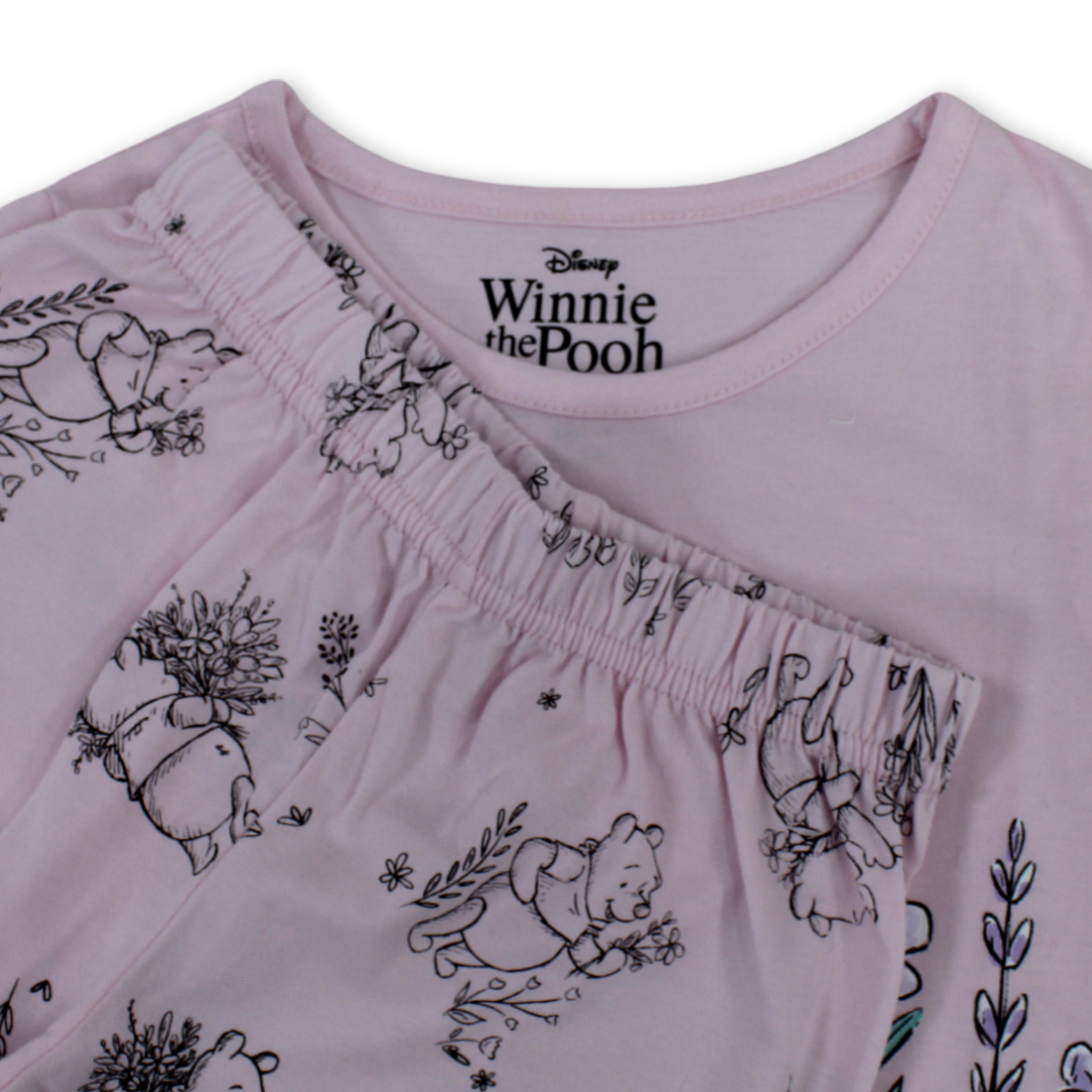 Girls Cotton Pajama – Pink with Pooh Print
