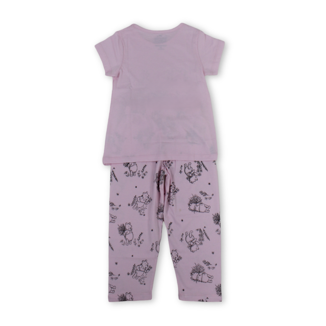 Girls Cotton Pajama – Pink with Pooh Print