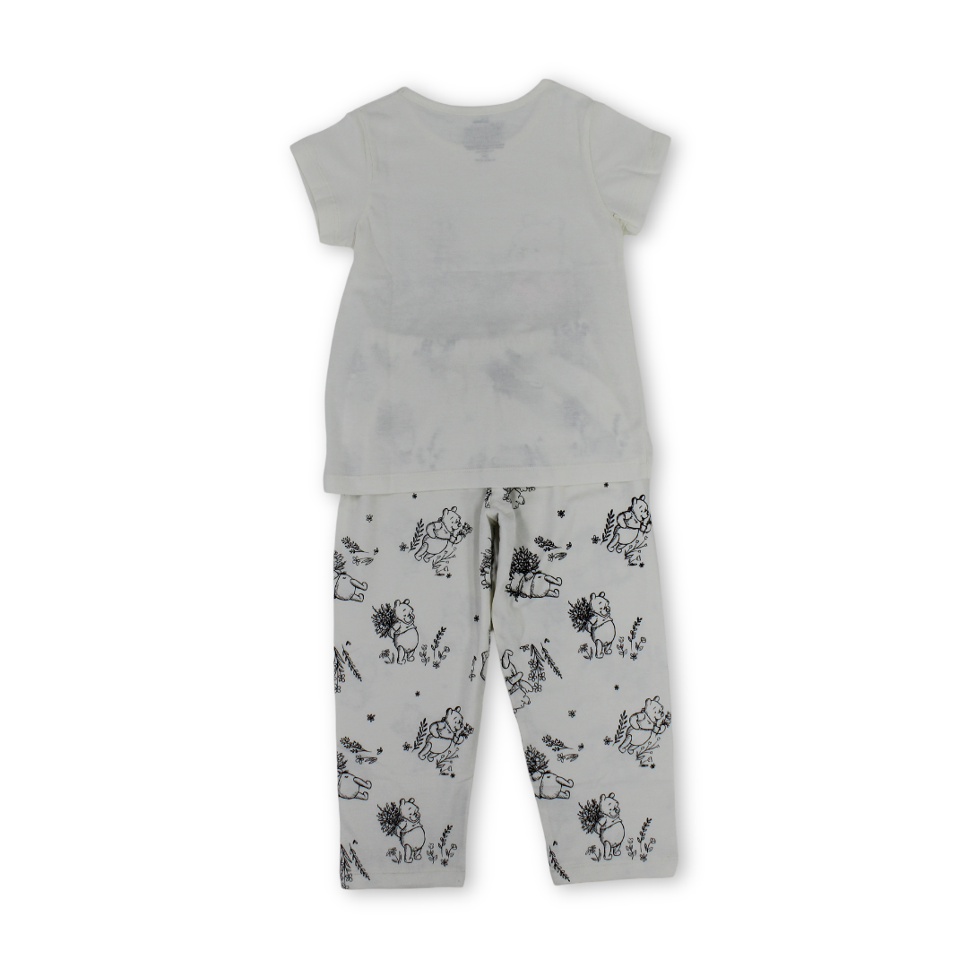 Girls Cotton Pajama – Off-White with Pooh Print