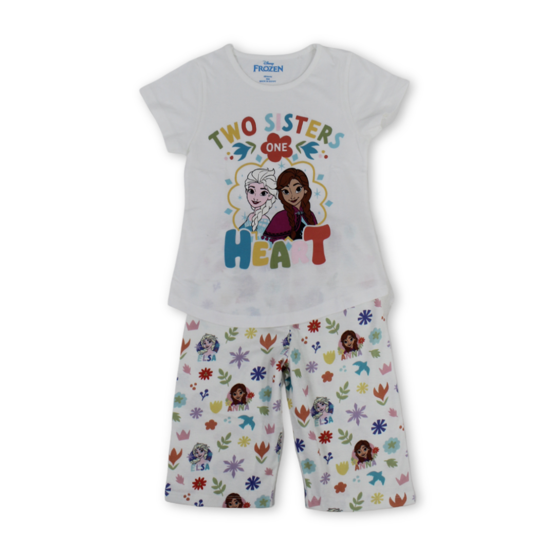 Girls Cotton Pajama – White with Frozen Print