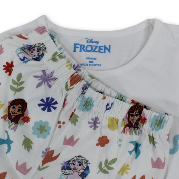 Girls Cotton Pajama – White with Frozen Print