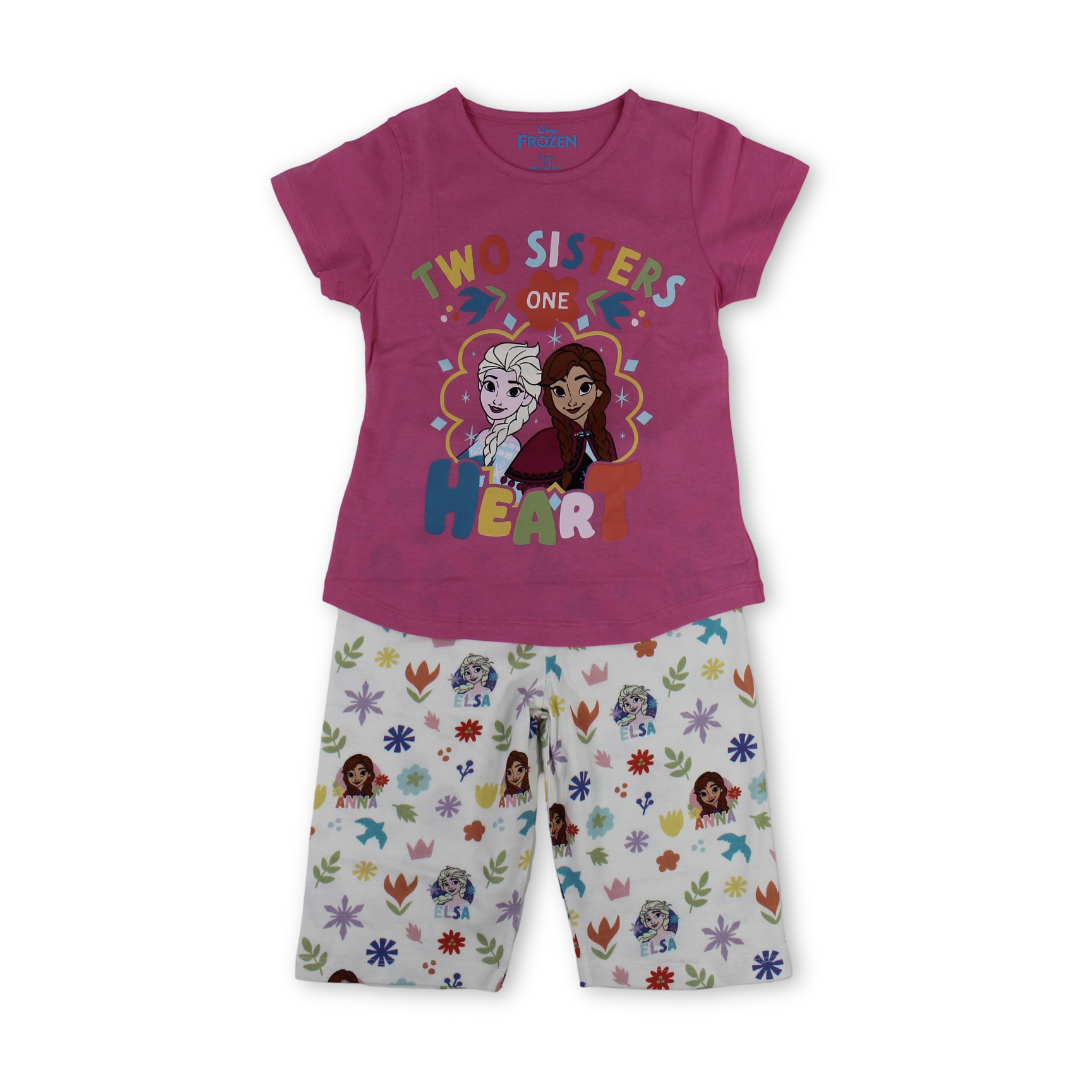 Girls Cotton Pajama – Fuchsia with Frozen Print
