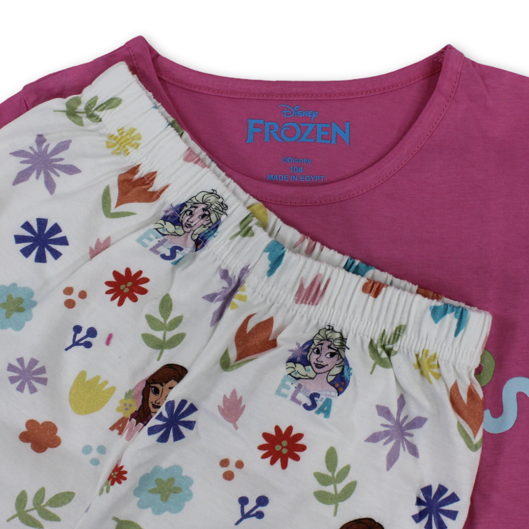 Girls Cotton Pajama – Fuchsia with Frozen Print