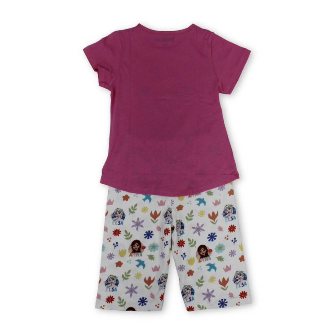 Girls Cotton Pajama – Fuchsia with Frozen Print