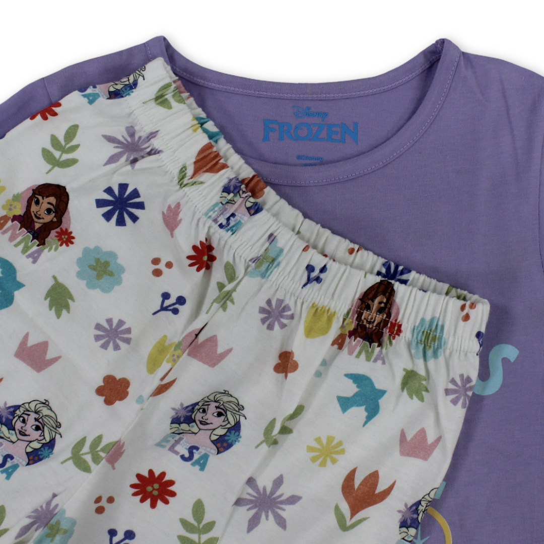 Girls Cotton Pajama – Purple with Frozen Print