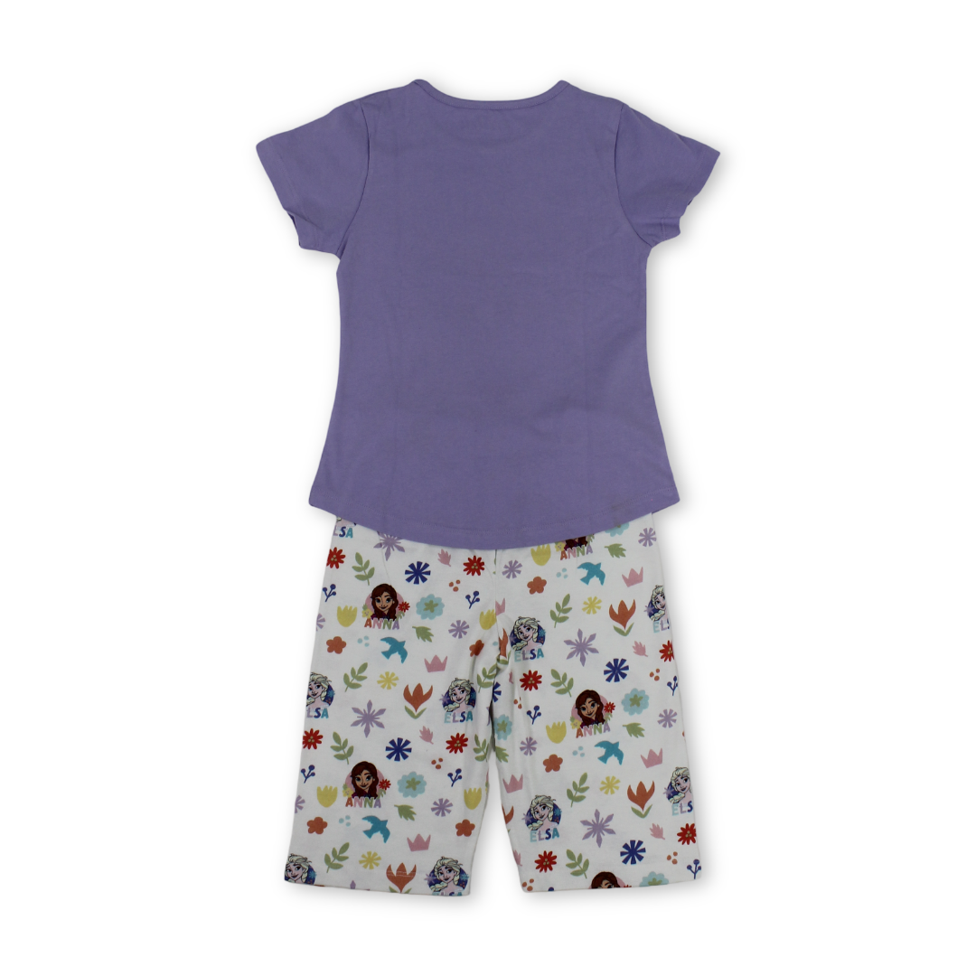 Girls Cotton Pajama – Purple with Frozen Print