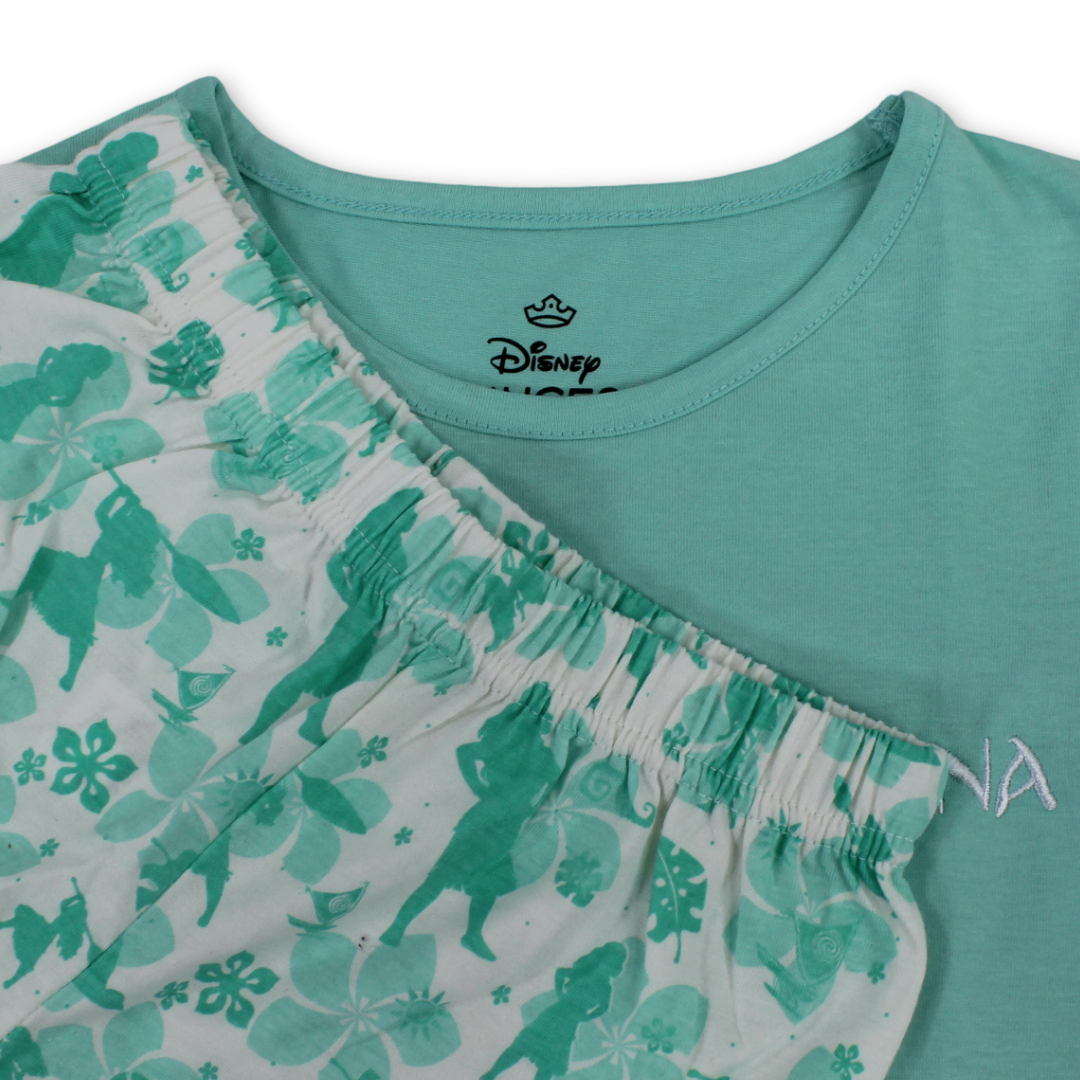 Girls Cotton Pajama – Aqua with Moana Print