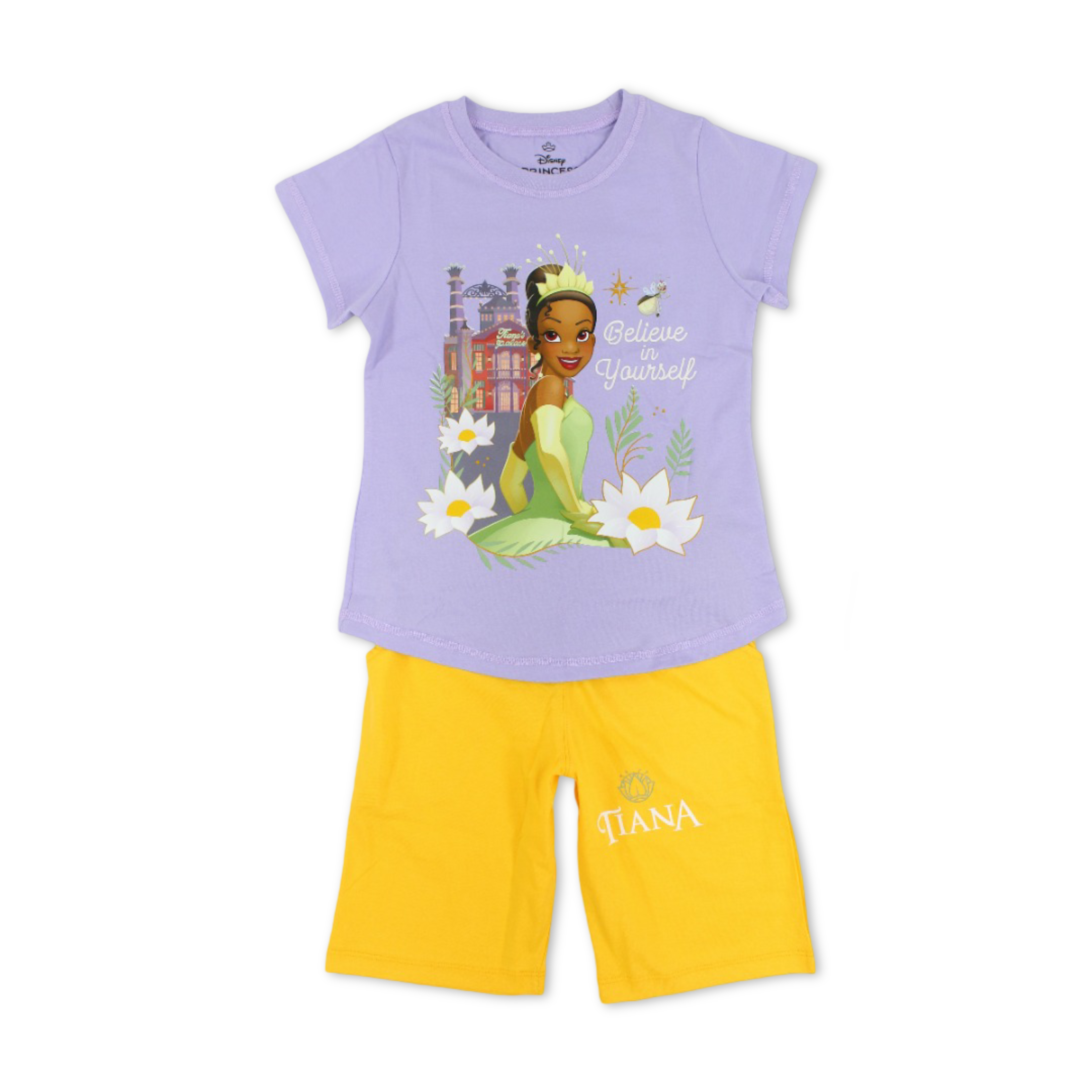 Girls Cotton Pajama – Purple & Yellow with Tiana Print