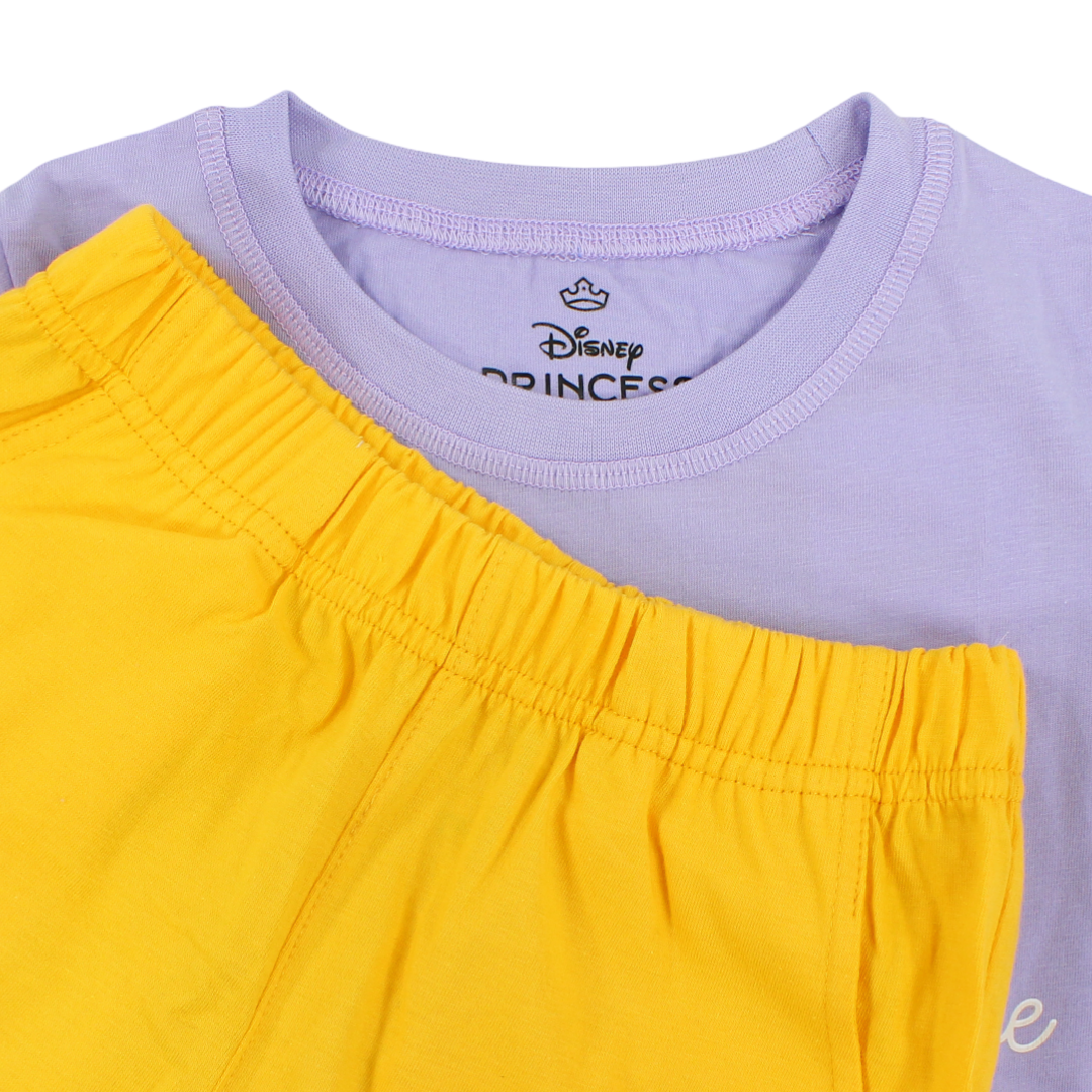 Girls Cotton Pajama – Purple & Yellow with Tiana Print