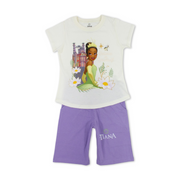 Girls Cotton Pajama – Off-White & Purple with Tiana Print