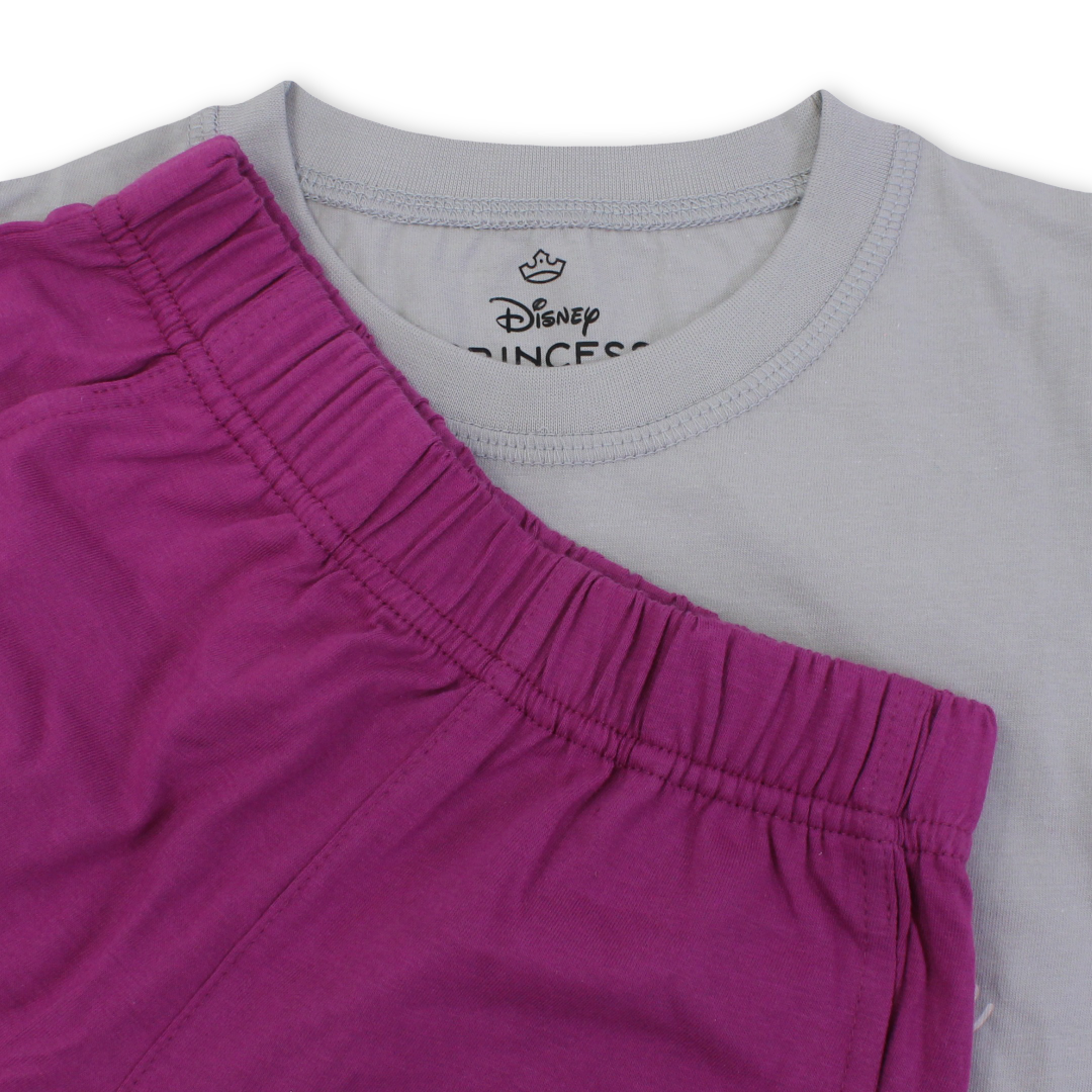Girls Cotton Pajama – Grey & Purple with Tiana Print