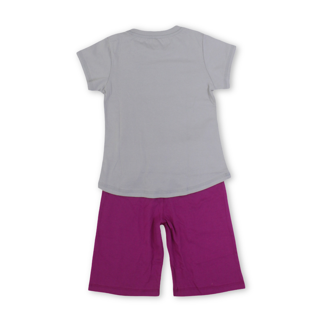 Girls Cotton Pajama – Grey & Purple with Tiana Print