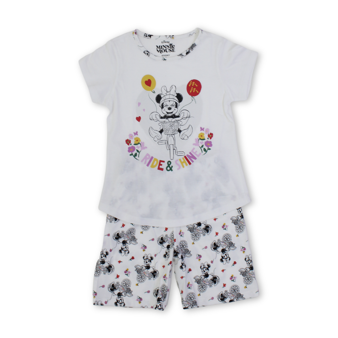 Girls Cotton Pajama – Off-White with Minnie Mouse Print
