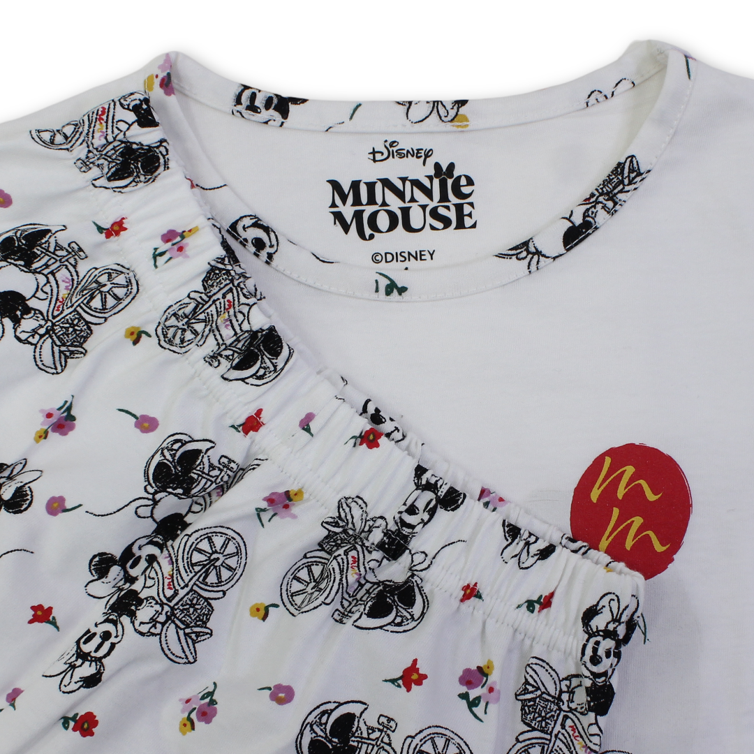 Girls Cotton Pajama – Off-White with Minnie Mouse Print