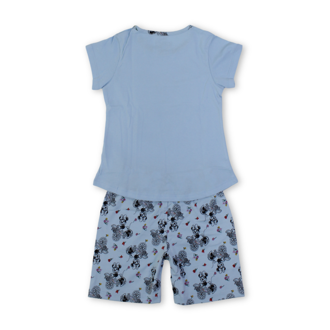 Girls Cotton Pajama – Baby Blue with Minnie Mouse Print