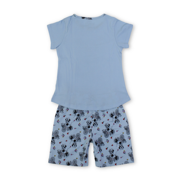 Girls Cotton Pajama – Baby Blue with Minnie Mouse Print