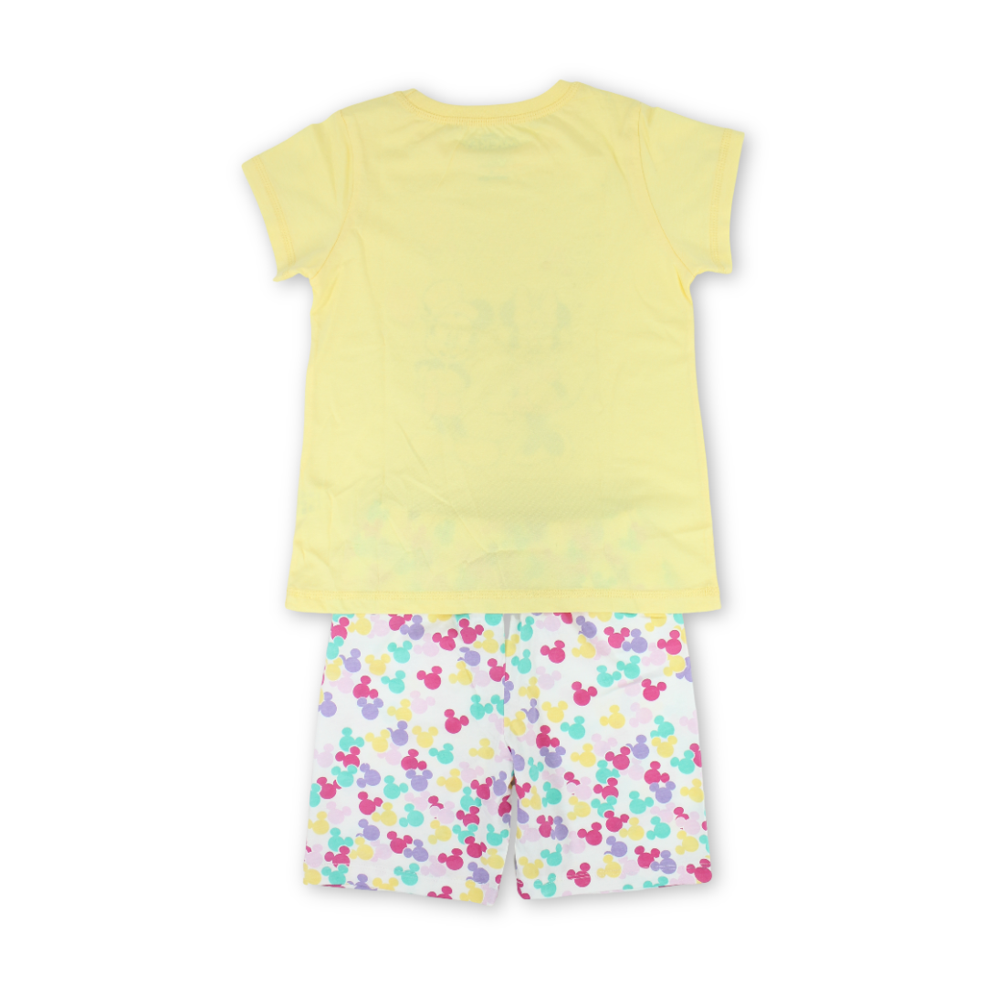 Girls Cotton Pajama – Yellow with Mickey & Minnie Mouse Print