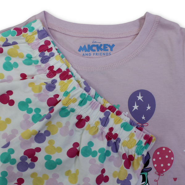 Girls Cotton Pajama – Pink with Mickey & Minnie Mouse Print