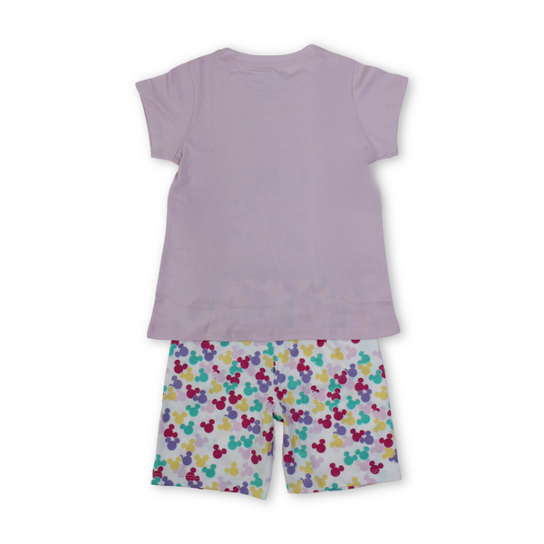 Girls Cotton Pajama – Pink with Mickey & Minnie Mouse Print