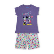 Girls Cotton Pajama – Purple with Mickey & Minnie Mouse Print