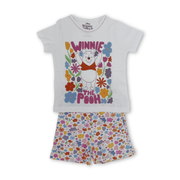 Girls Cotton Pajama – White with Pooh Print