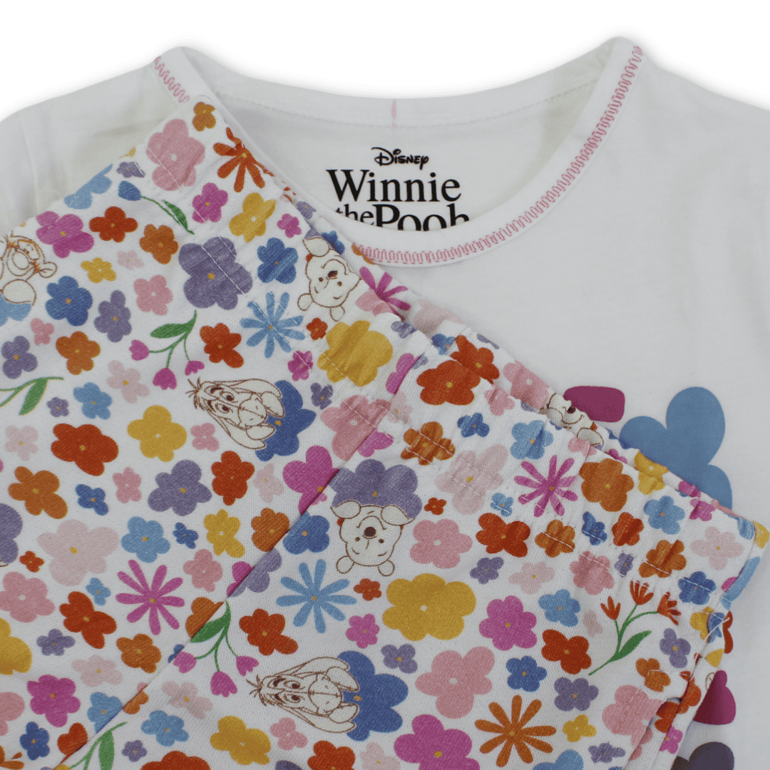 Girls Cotton Pajama – White with Pooh Print