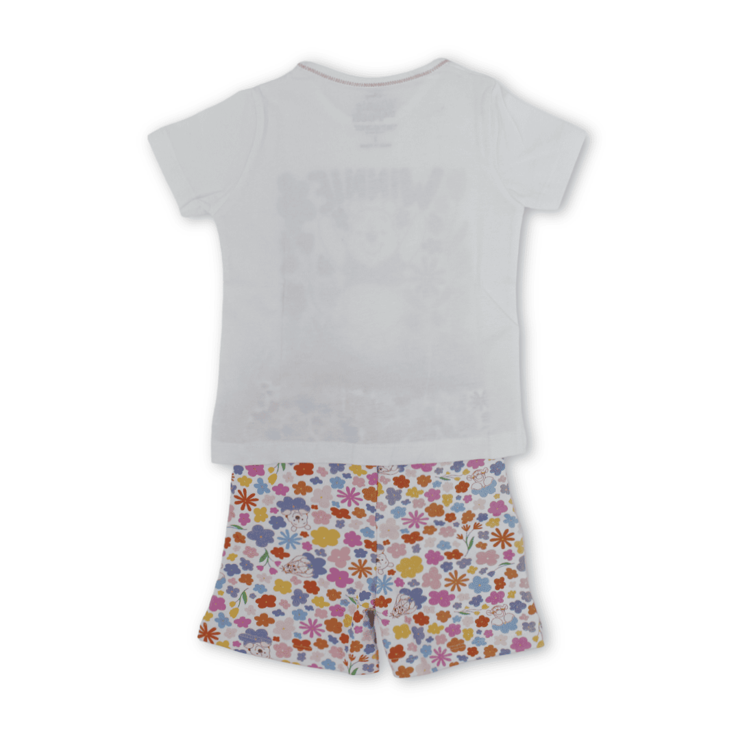 Girls Cotton Pajama – White with Pooh Print