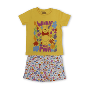 Girls Cotton Pajama – Yellow with Pooh Print