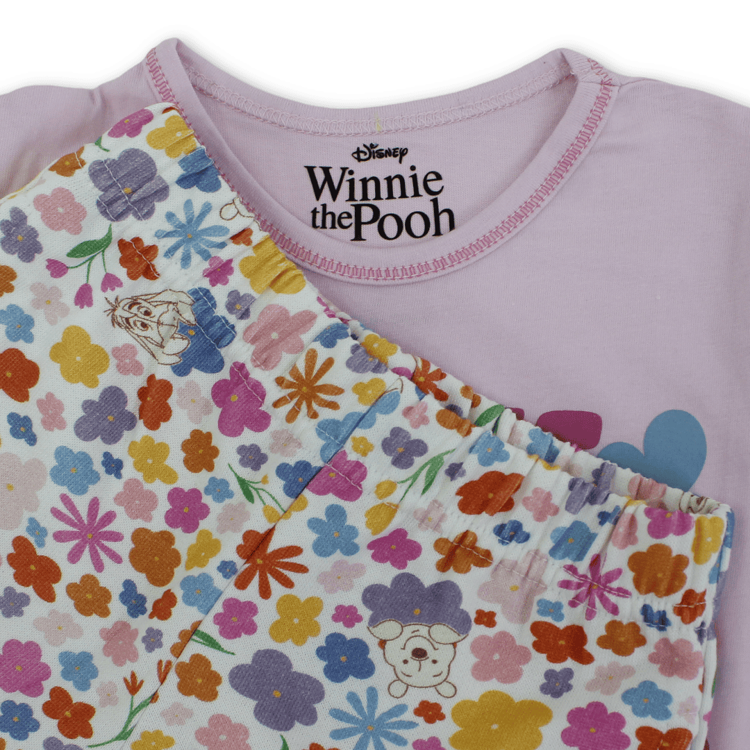 Girls Cotton Pajama – Pink with Pooh Print