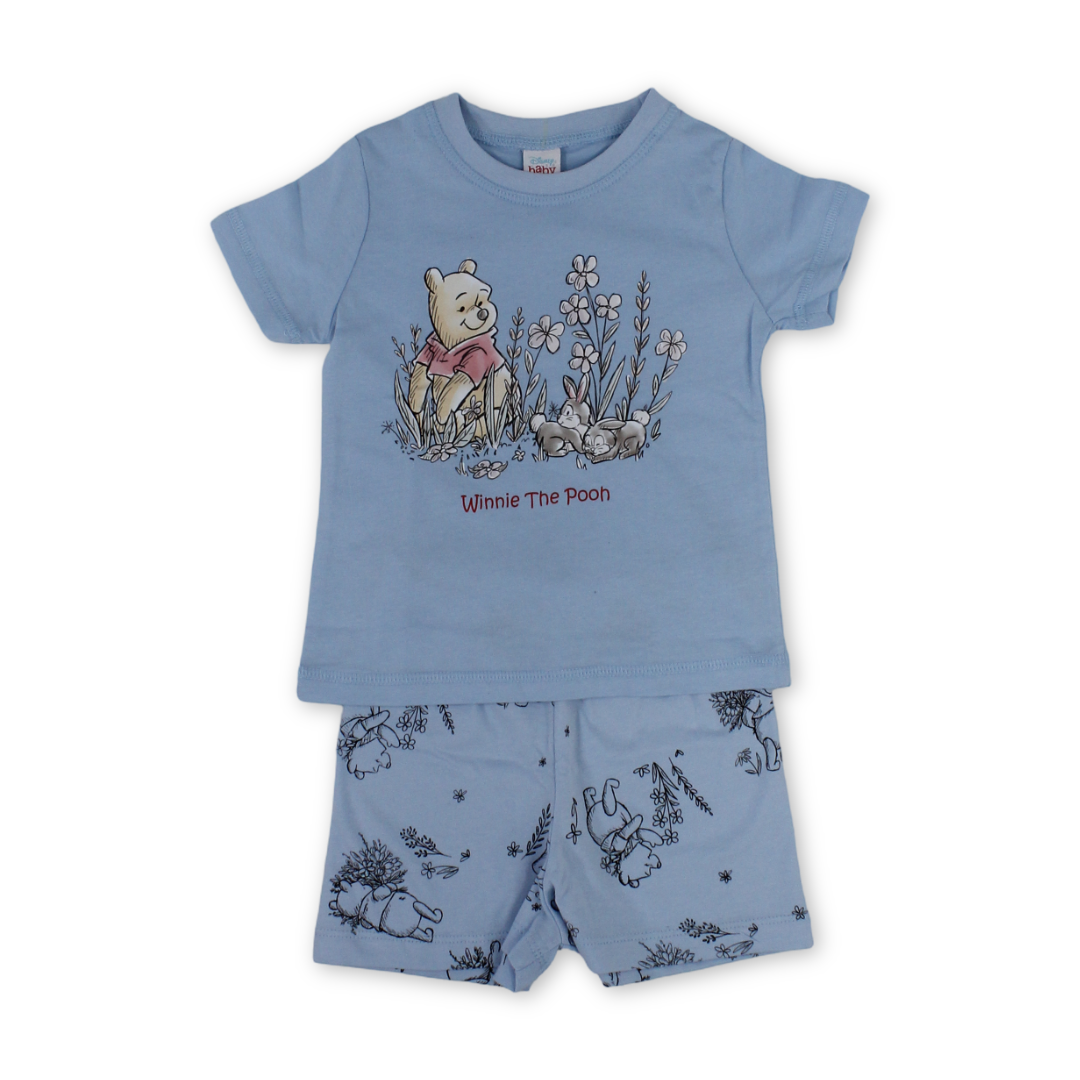 Baby Boys Cotton Pajama – Baby Blue with Pooh Print