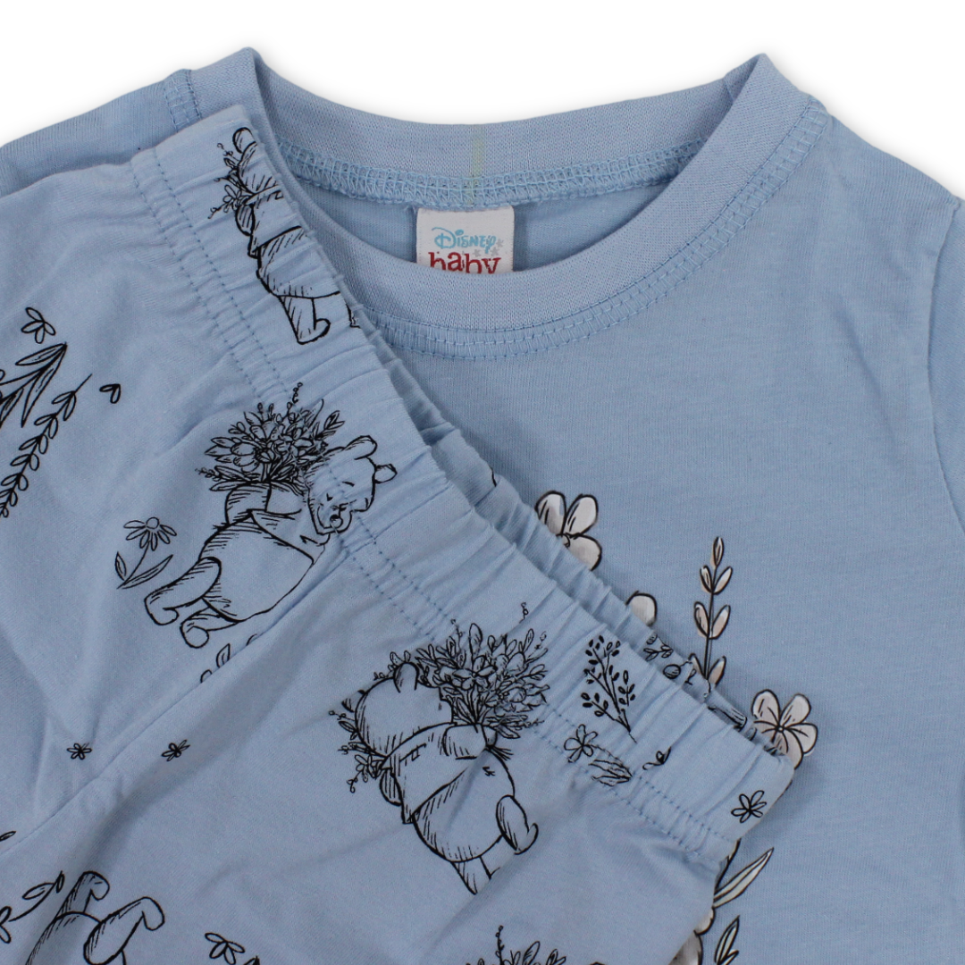 Baby Boys Cotton Pajama – Baby Blue with Pooh Print