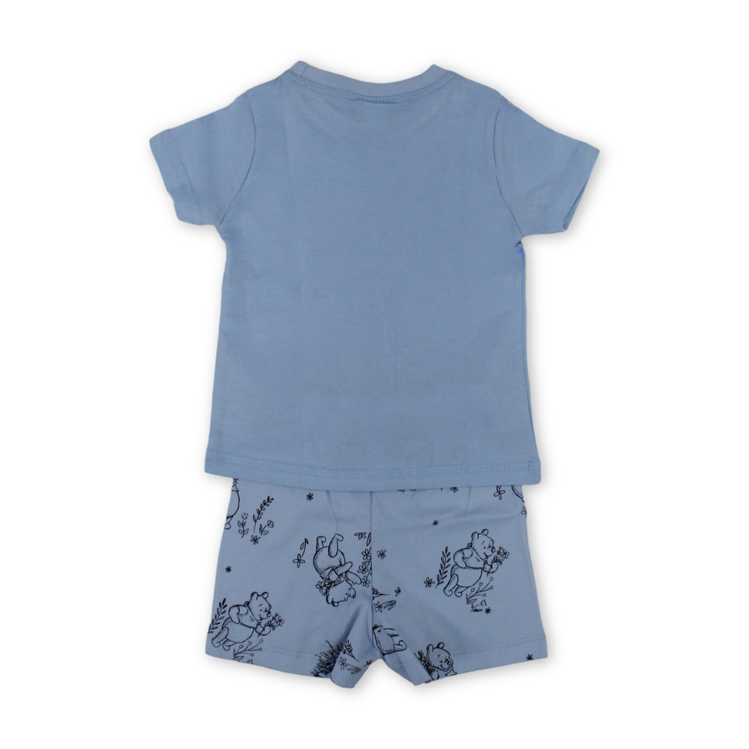 Baby Boys Cotton Pajama – Baby Blue with Pooh Print
