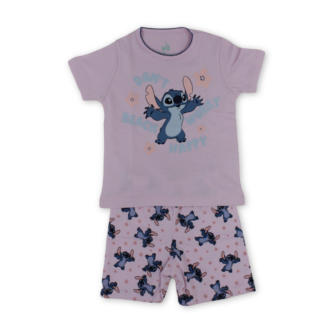 Baby Girls Cotton Pajama – Pink with Stitch Print