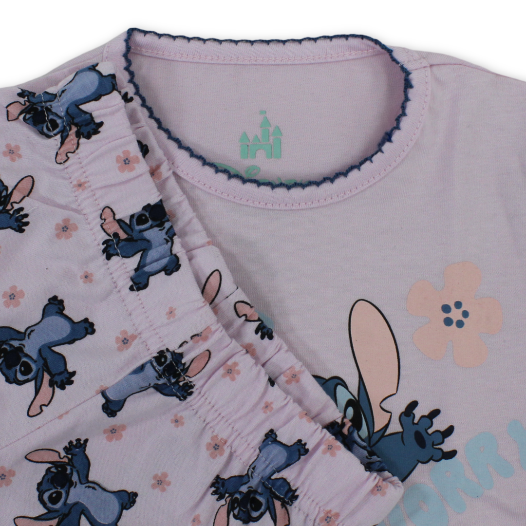 Baby Girls Cotton Pajama – Pink with Stitch Print