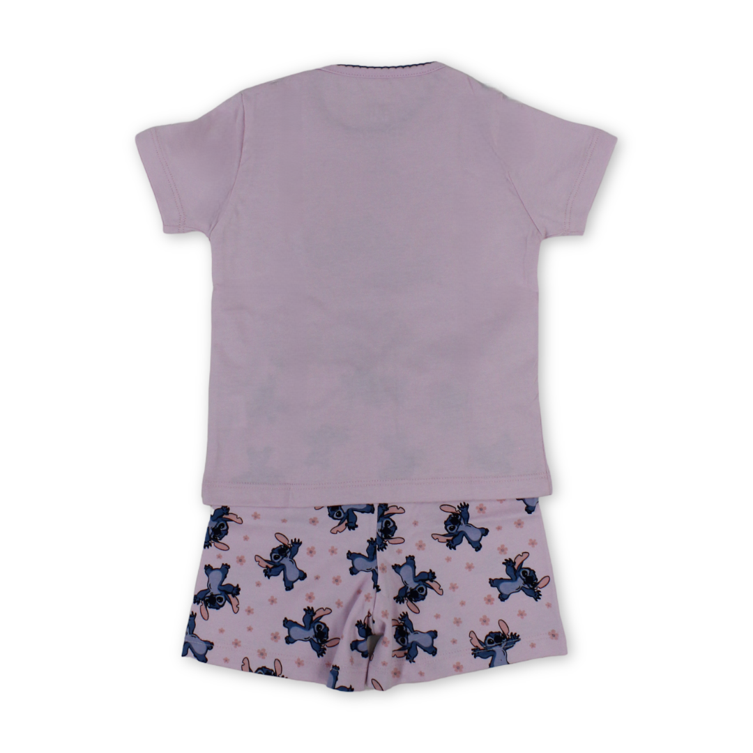 Baby Girls Cotton Pajama – Pink with Stitch Print