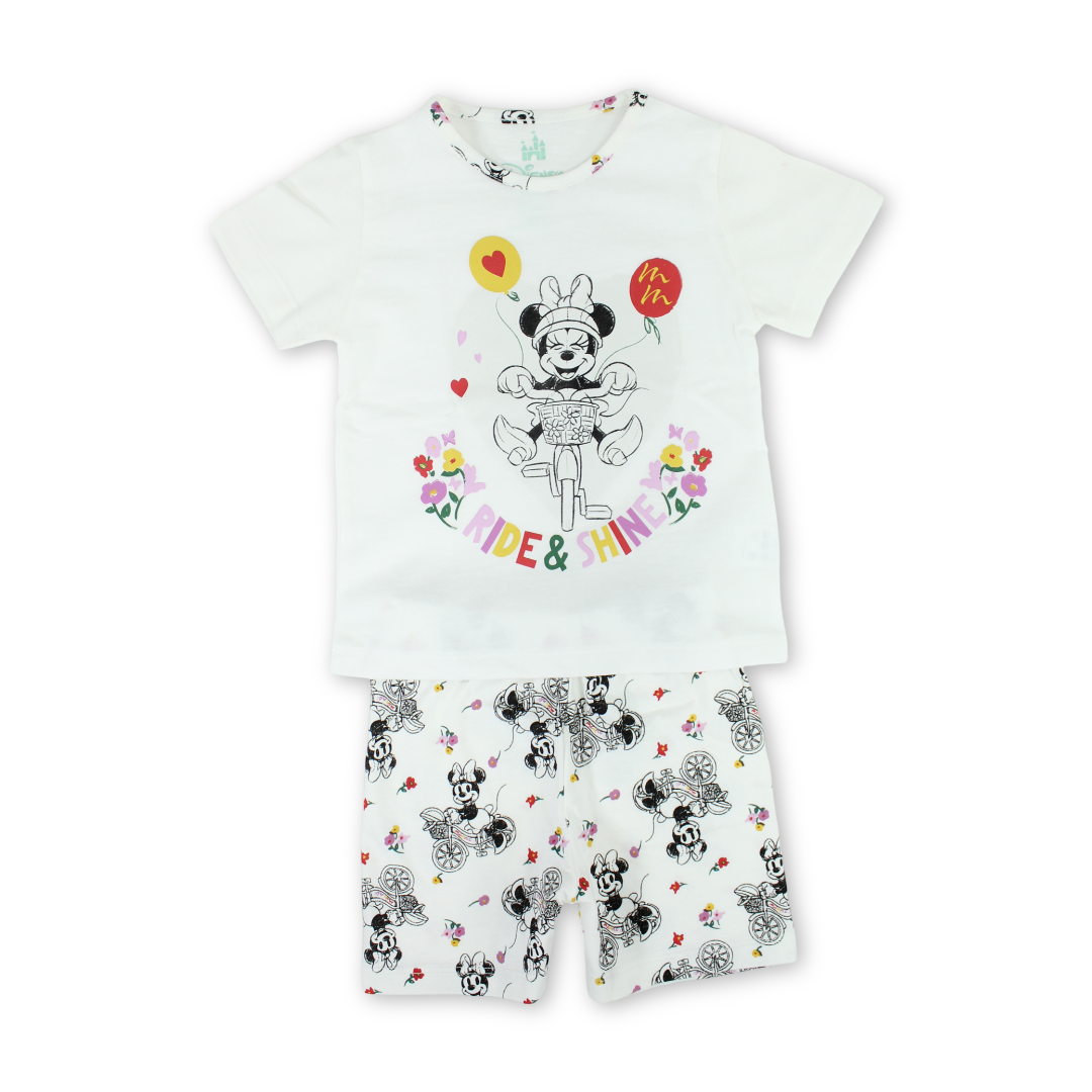 Baby Girls Cotton Pajama – Off-White with Minnie Mouse Print